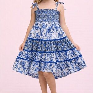 Blue and White Floral Smocked Sundress